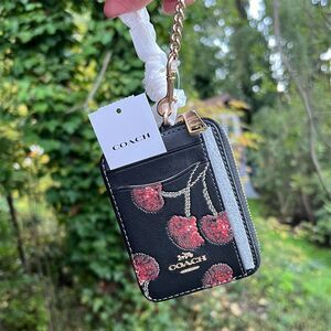 COACH Cardholder Id/CC Cardcase Wallet Leather w Cherry Print CDF99 NWT